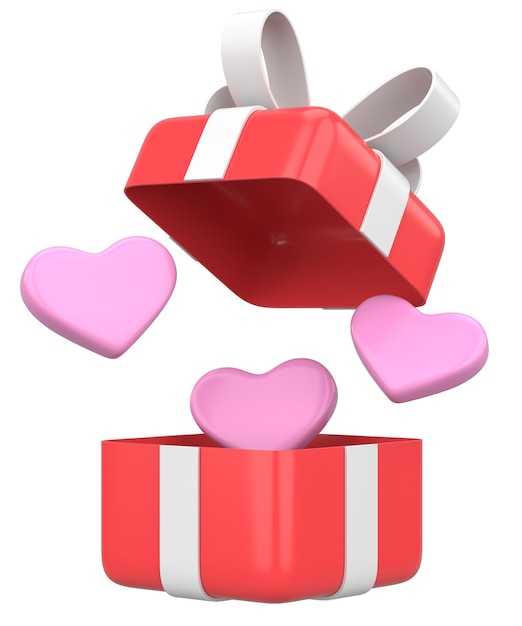 Geschenkdoos met mini-hart 3D-illustratie