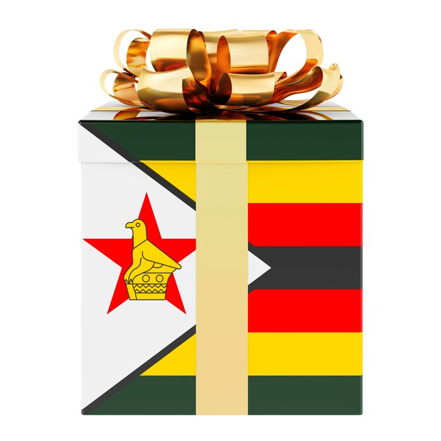 Geschenkdoos met Zimbabwese vlag Vakantie in Zimbabwe concept 3D-rendering