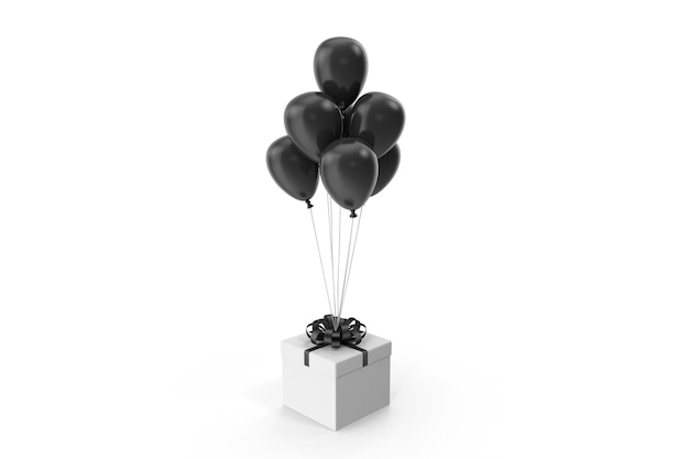 Geschenkdoos met zwart lint en zwarte ballons