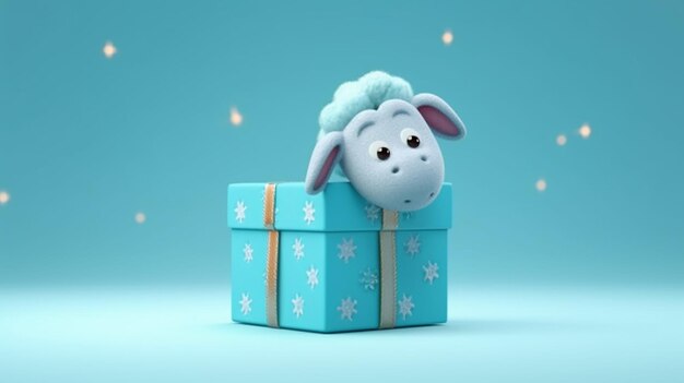 Geschenkdoos schapen halve maan studio licht sterren op blauwe pastel achtergrond