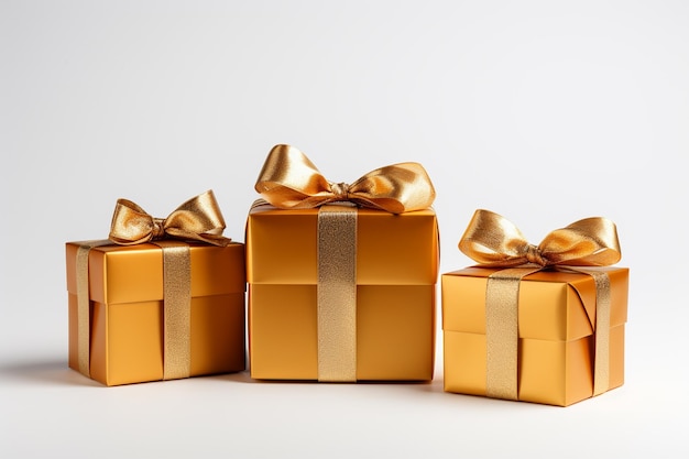 Geschenkdozen met gouden strikken op witte achtergrond 3D-weergave