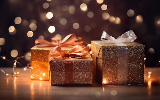 Geschenkdozen op bokeh achtergrond Kerstmis en Nieuwjaar concept