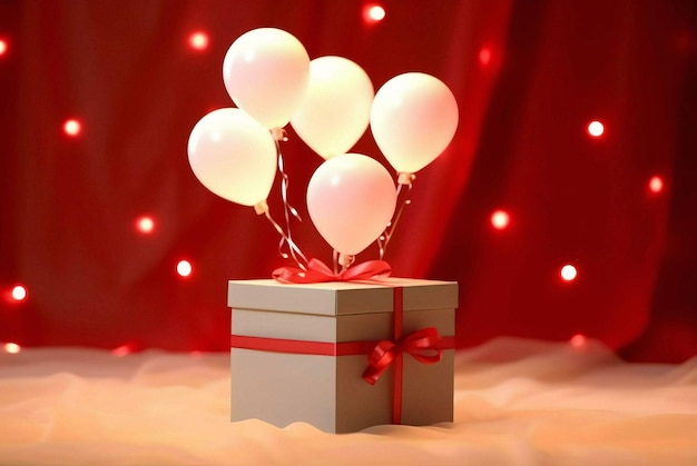 geschenkkist met ballonnen en geschenkkast op de tafel geschenkkust met ballonnen