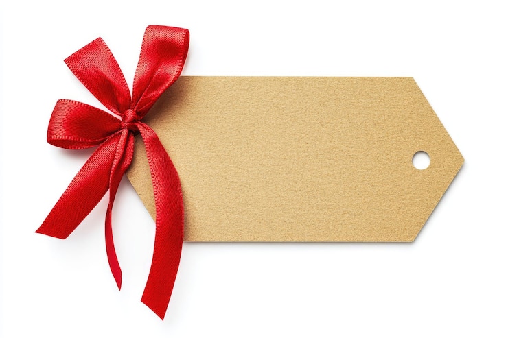 Foto geschenklabel met rode strik geïsoleerd op wit