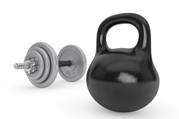 Geschiktheidsconcept. Kettlebell en halter op een witte achtergrond