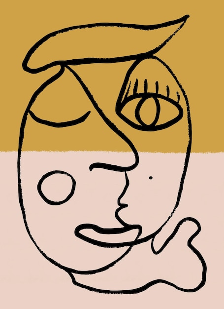 Geschilderd menselijk gezicht vrouw lijn kunst hoofd abstracte kubisme kunst minimalistische esthetische kunst