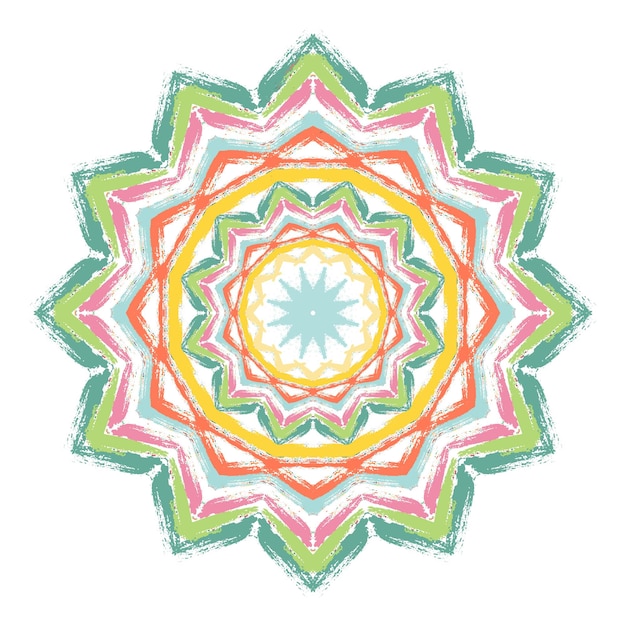 Geschilderde Mandala van kleurrijke penseelstreken Abstracte bloemvorm Bloemen rond ornament