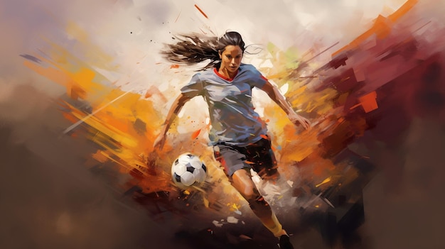 Geschoolde vrouwelijke voetballer die op het veld voetbalt