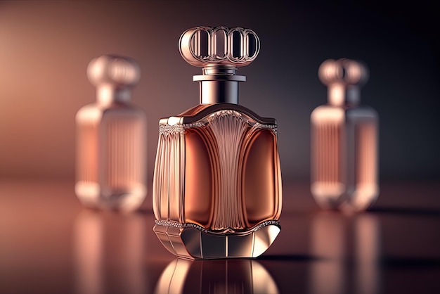 Geselecteerd focusbeeld van een parfumspray in een glazen container tegen een prachtige verfijnde achtergrond