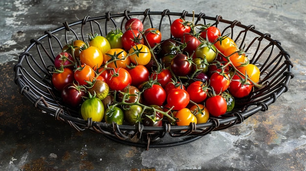 Geselecteerde erfenis tomaten in draadmandje