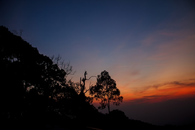 Gesilhouetteerde mountians zonsondergangsamenvatting