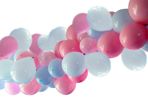 Geslacht onthullen partij blauwe en roze ballonnen in de woonkamer op witte muur definitie van een jongen of meisje