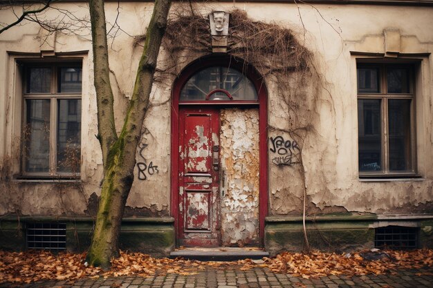 Foto gesloten deur van oud gebouw.