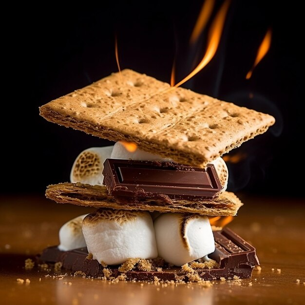 Gesmolten chocolade en marshmallow met Graham Cracker Generative AI