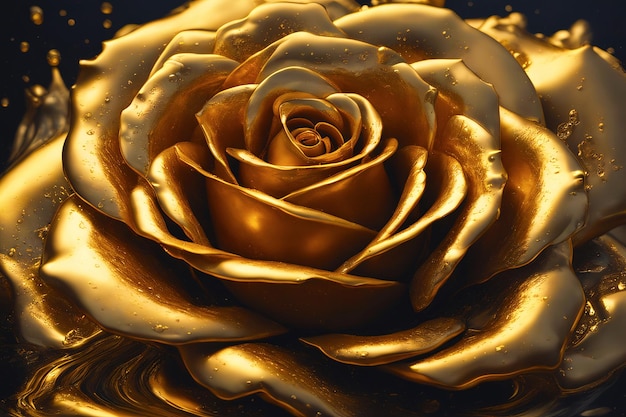 Gesmolten gouden roos met druppels