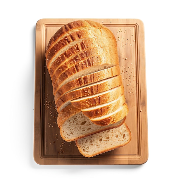 Gesneden brood op houten snijplank geïsoleerd op een witte achtergrond