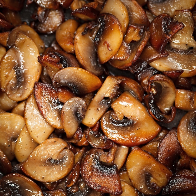 Gesneden champignons gebakken in een pan