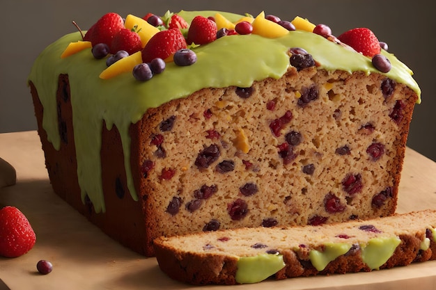 Gesneden fruit Loaf Cake generatieve kunst door AI