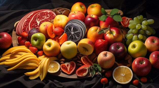 Foto gesneden fruit op tafel ontworpen fruit op tafel gesneden heerlijke fruit achtergrond