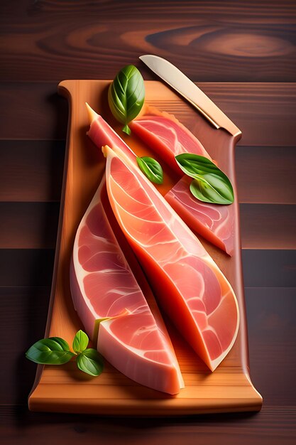 Gesneden prosciutto op een houten bord