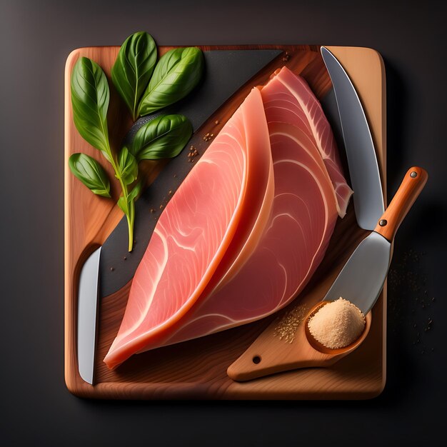 Gesneden prosciutto op een houten bord