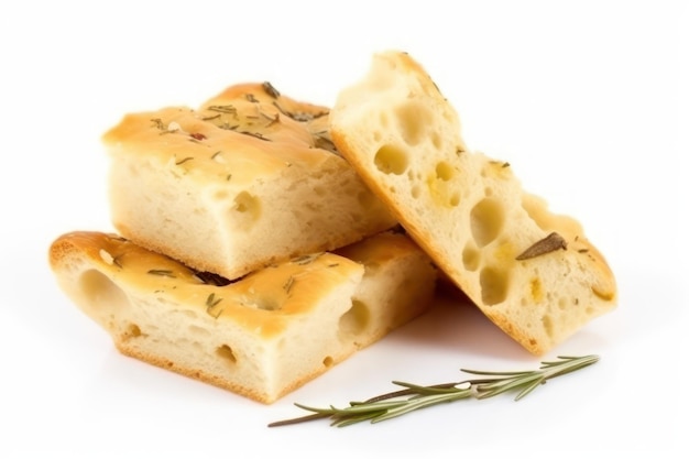 Gesneden Romeinse focaccia geïsoleerd op een witte achtergrond