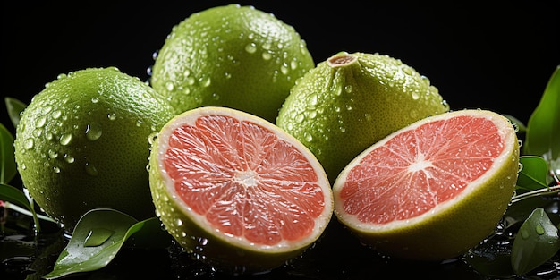 Gesneden Verse Grapefruits Met Waterdruppels Pomelo Fruit Generatieve AI