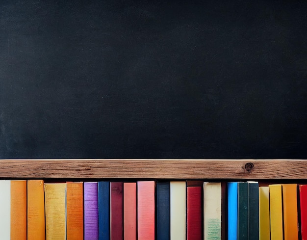 Foto gestapelde boeken en leeg schoolbord