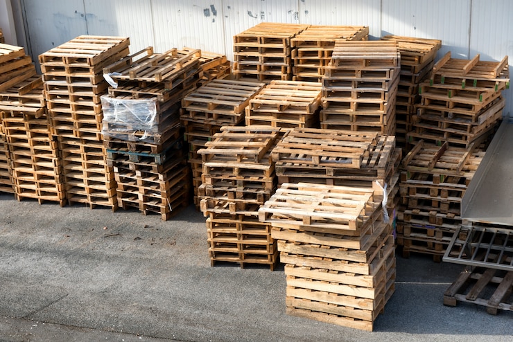 Foto gestapelde houten pallets