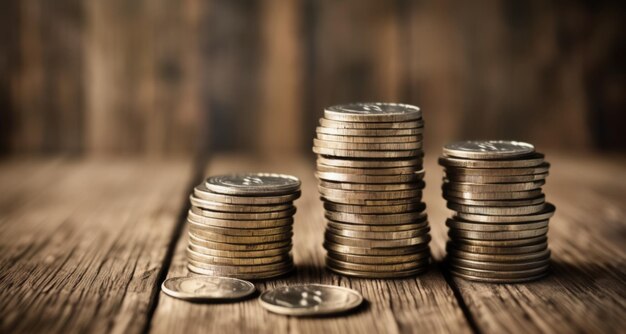 Gestapelde munten op een houten oppervlak financieel concept