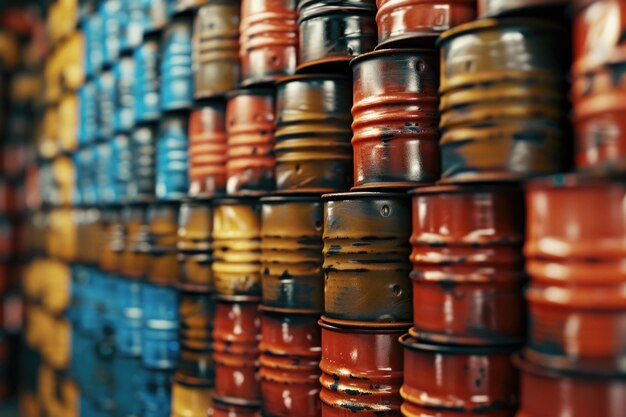 Gestapelde olievaten en chemische vaten in industriële omgevingen