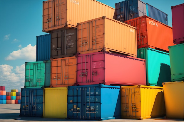 Gestapelde vrachtcontainers in de haven Generatieve AI illustratie