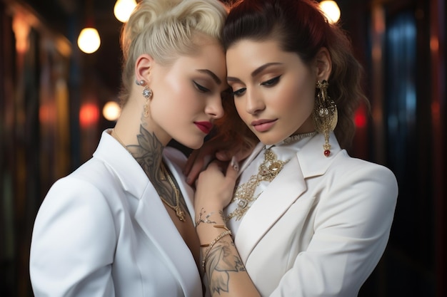 Gesteelde foto illustreert harmonie in lesbische koppelrelaties Twee jonge meisjes genieten van het spel van wederzijdse aantrekkingskracht Ik zal zacht tegen je zijn