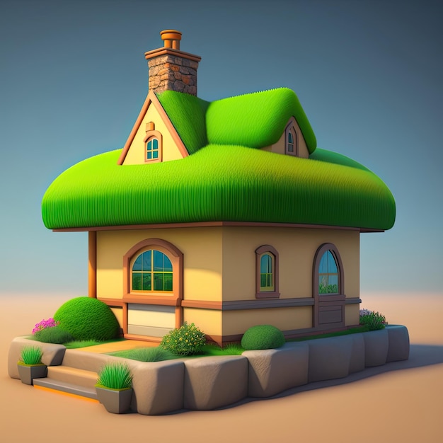 Gestileerd huis met groen dak