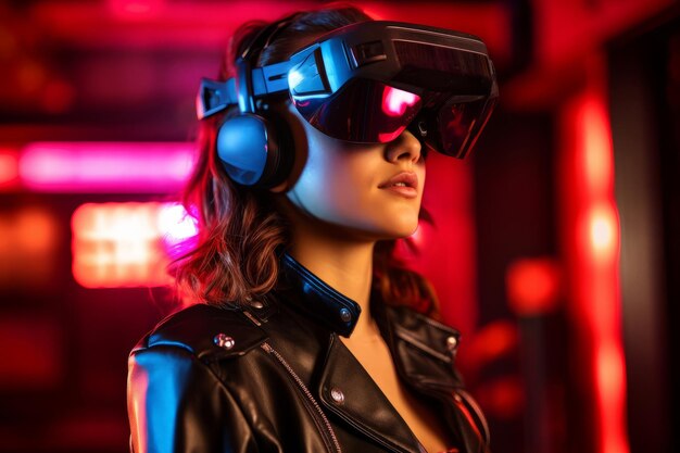 Gestileerd portret van een vrouw die een VR-headset draagt