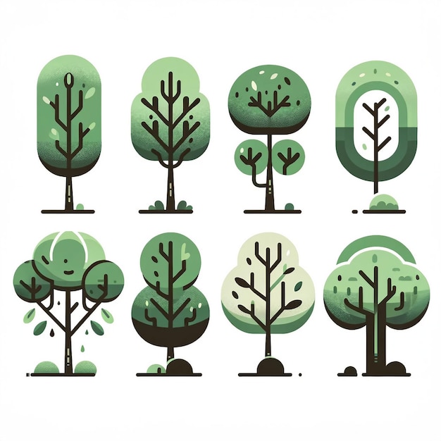 Gestileerde collectie van gevarieerde groene bomen Flat Design