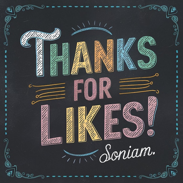 Foto gestileerde kleurrijke chalkboard typografie dank voor de likes van signature soniam
