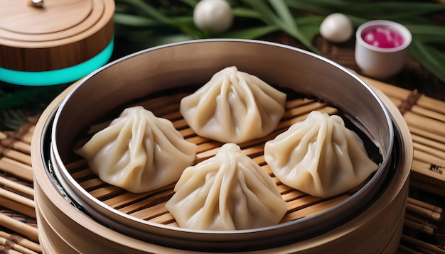 Gestoomde baozi dumplings gevuld met vlees