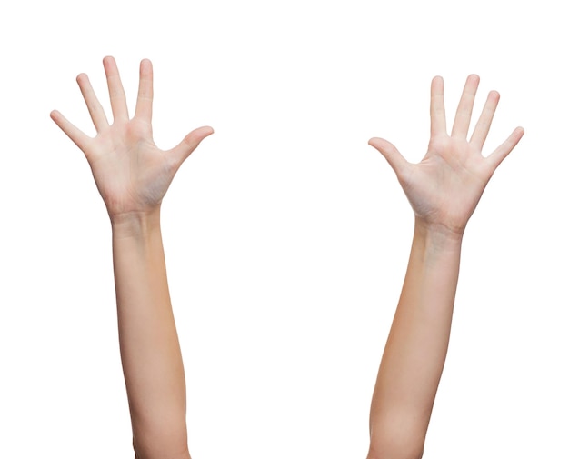 gesture and body parts concept - two woman hands waving hands