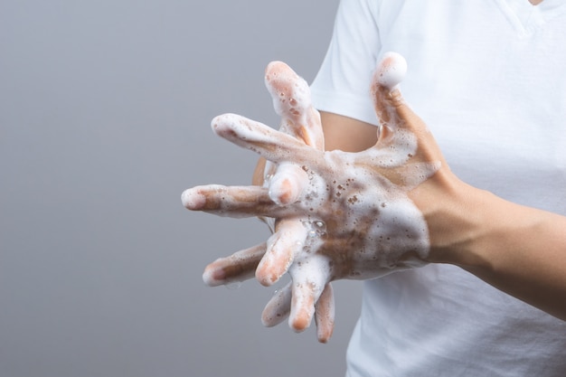 Gesture of a woman hand washing her hands on step 3