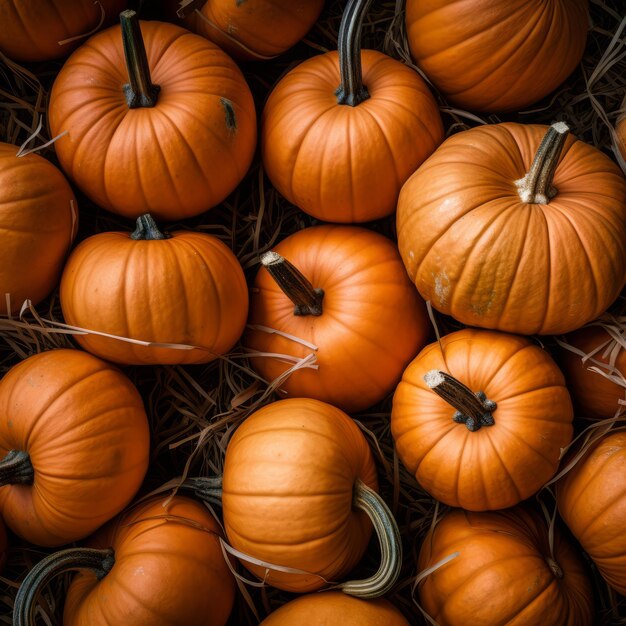 Get into the spooky spirit with pumpkins for sale on hay perfect for Halloween decor Generative AI