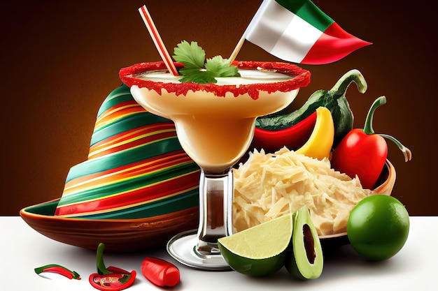 Начните вечеринку с этой праздничной композиции из мексиканского шляпного пончо и маракасовGenerative Ai