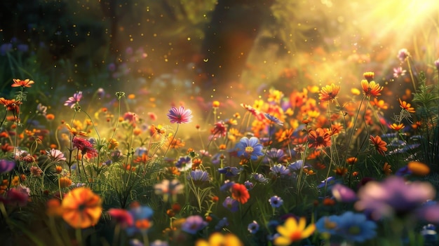 다채로운 야생 꽃의 배열에 매료 될 준비를하십시오. 삶으로 폭발하여 장면을 만니다.