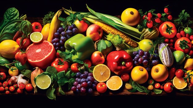 Фото Приготовьтесь к взрыву вкуса с этим ярким изображением красочных фруктов и овощей generative ai
