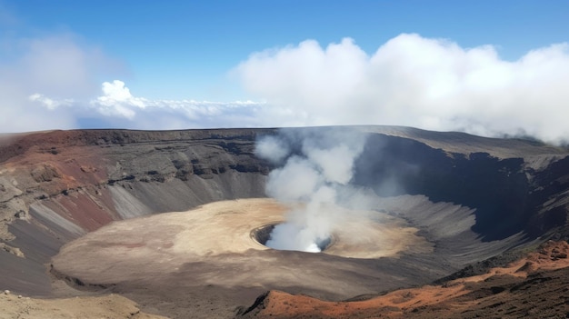 炎上 し て いる 火山 の クレーター を じっと 見る