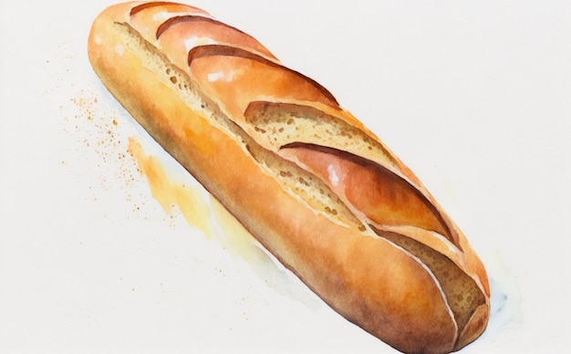 getekend frans stokbrood op witte achtergrond aquarel stokbrood illustraties ai gegenereerd