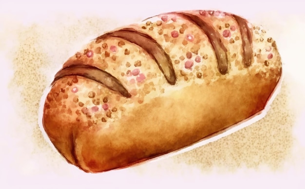 Foto getekend handgemaakt brood aquarel gebakken gebak biologisch voedsel illustraties ai gegenereerd