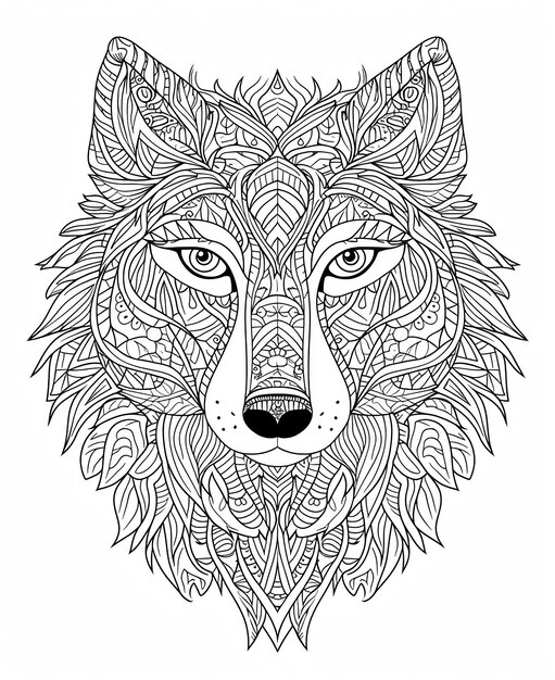 getekend wilde wolf hoofd volwassen kleurboek pagina illustratie voor stressverlichting en Mind Relaxation