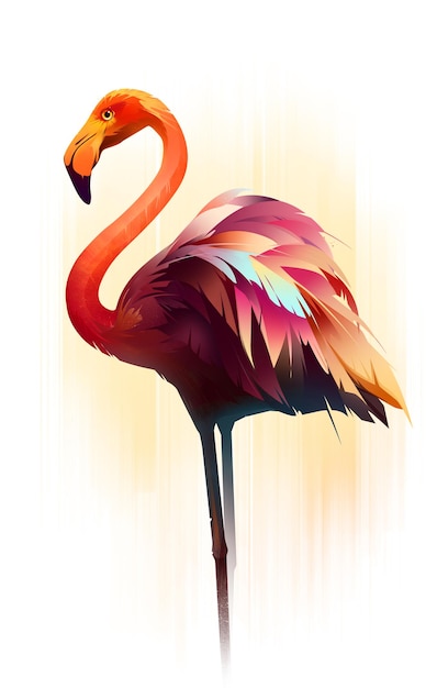 Getekende heldere flamingovogel op een lichte achtergrond