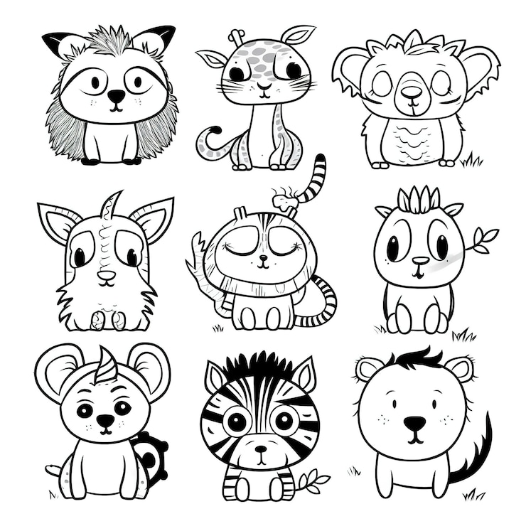 Foto getekende illustratie schattige doodle dieren